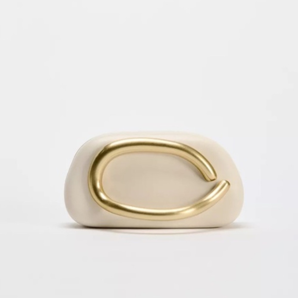 Zara Cream Clutch with Gold Detail